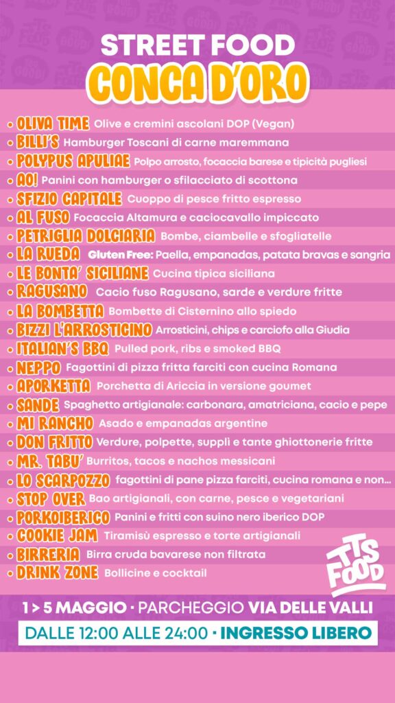 Menu Conca d'Oro Street Food 01-05 Maggio