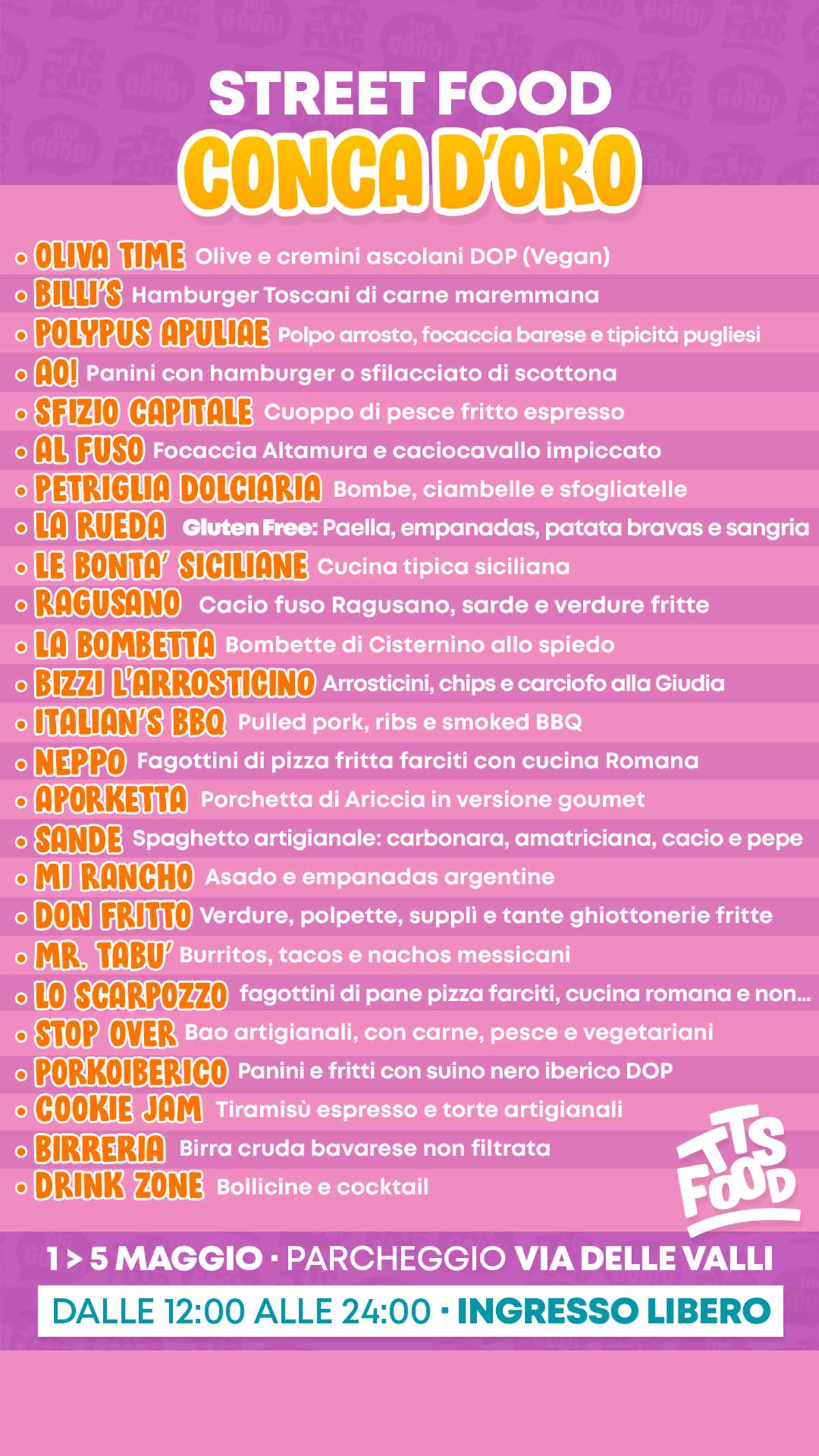 Menu Conca d'Oro Street Food 01-05 Maggio