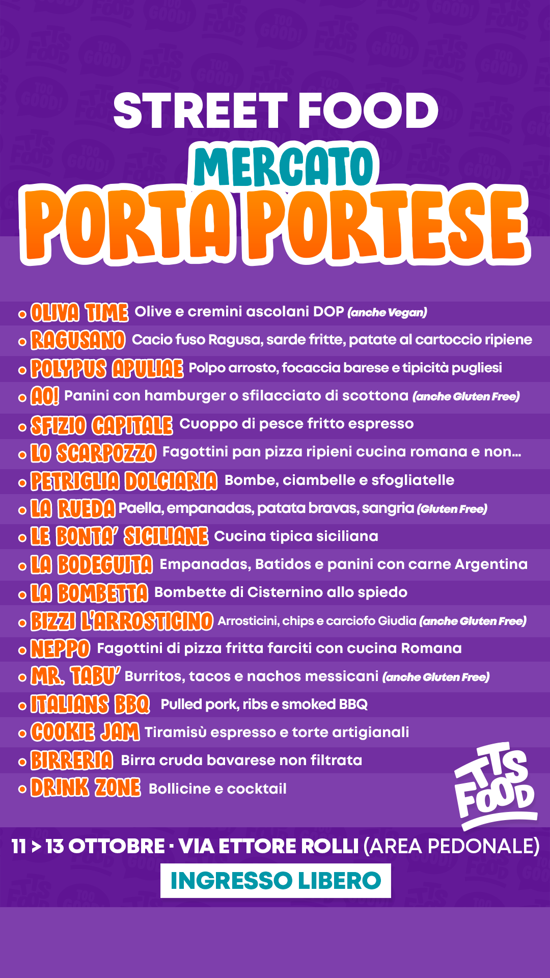 Menu Porta Portese Street Food 11-13 Ottobre Menu Porta Portese Street Food 11-13 Ottobre