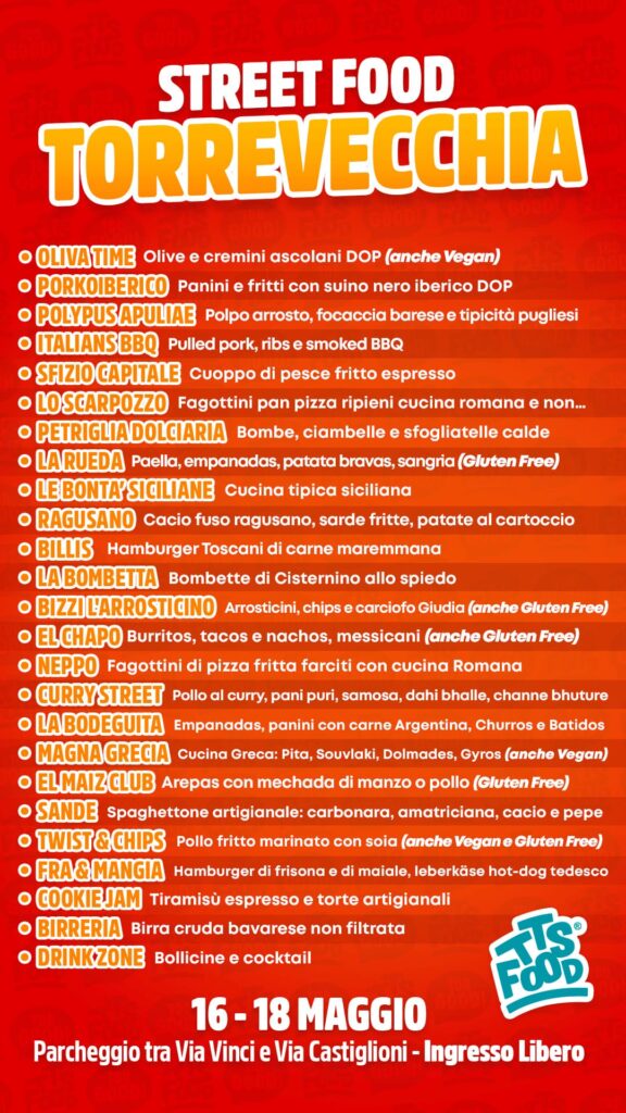 Menu Torrevecchia Street Food 16/18 Maggio
