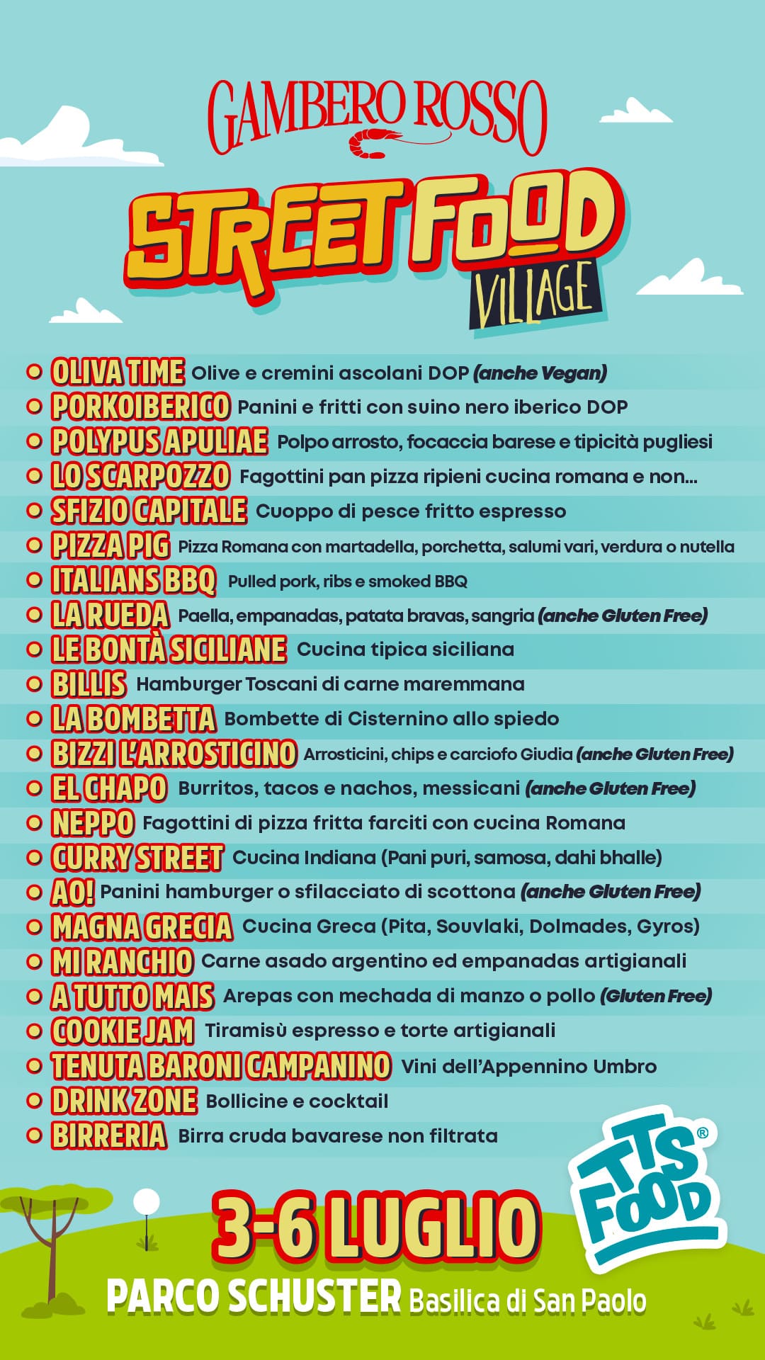 Menu Gambero Rosso - Street Food Village Parco Schuster 03/06 Luglio 2025