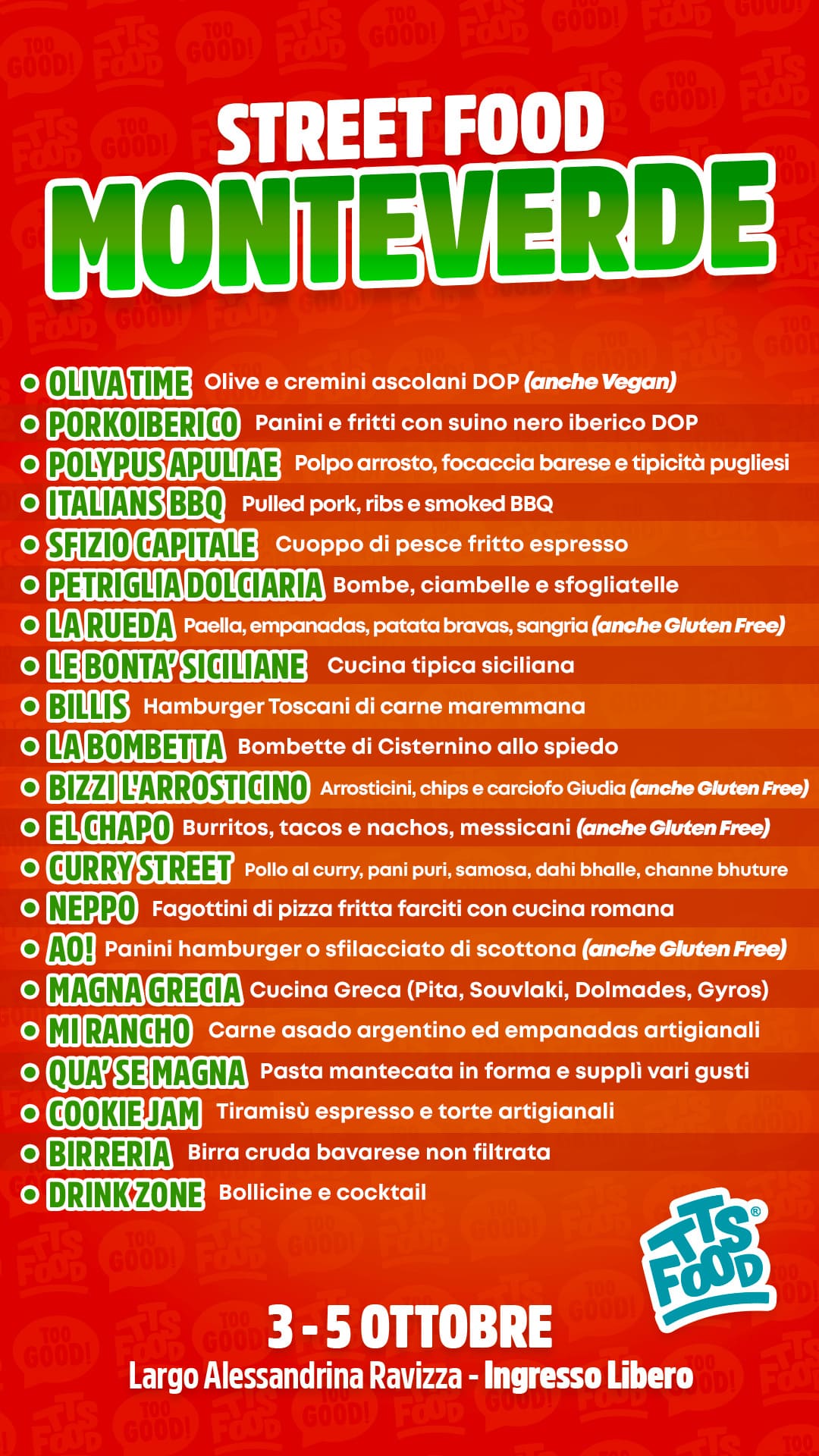 Menu Monteverde Street Food 03-05 Ottobre