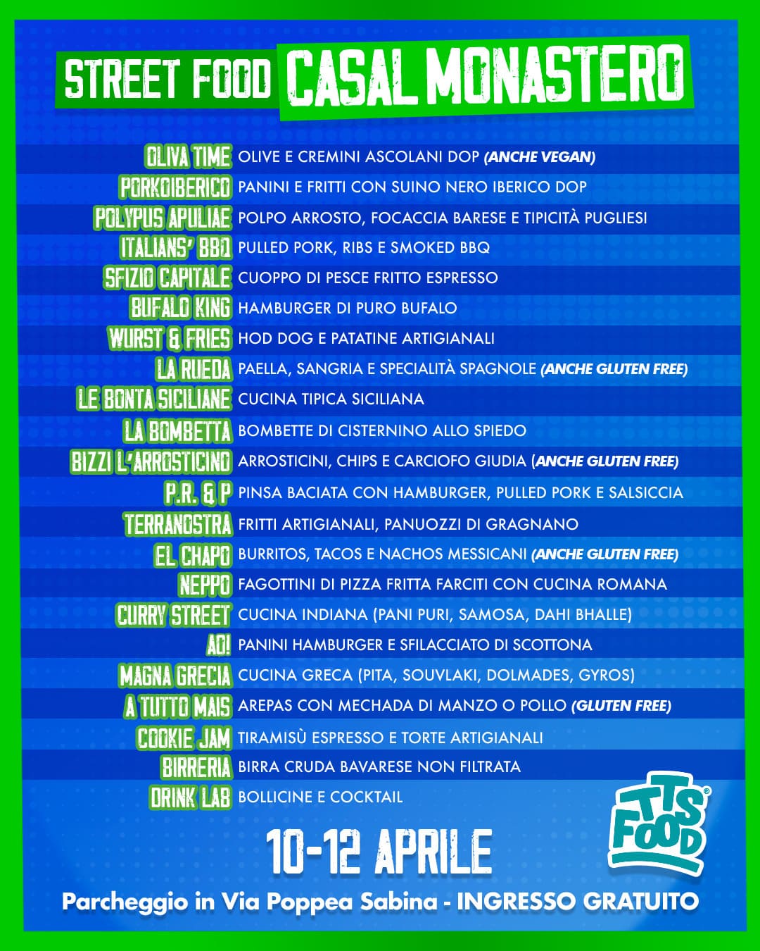 Menu Casal Monastero Street Food 10/12 Aprile