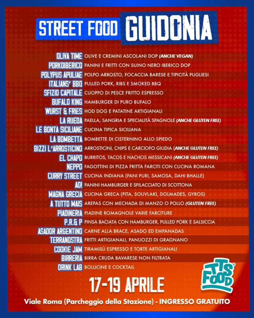 Menu Guidonia Street Food 17-19 Aprile