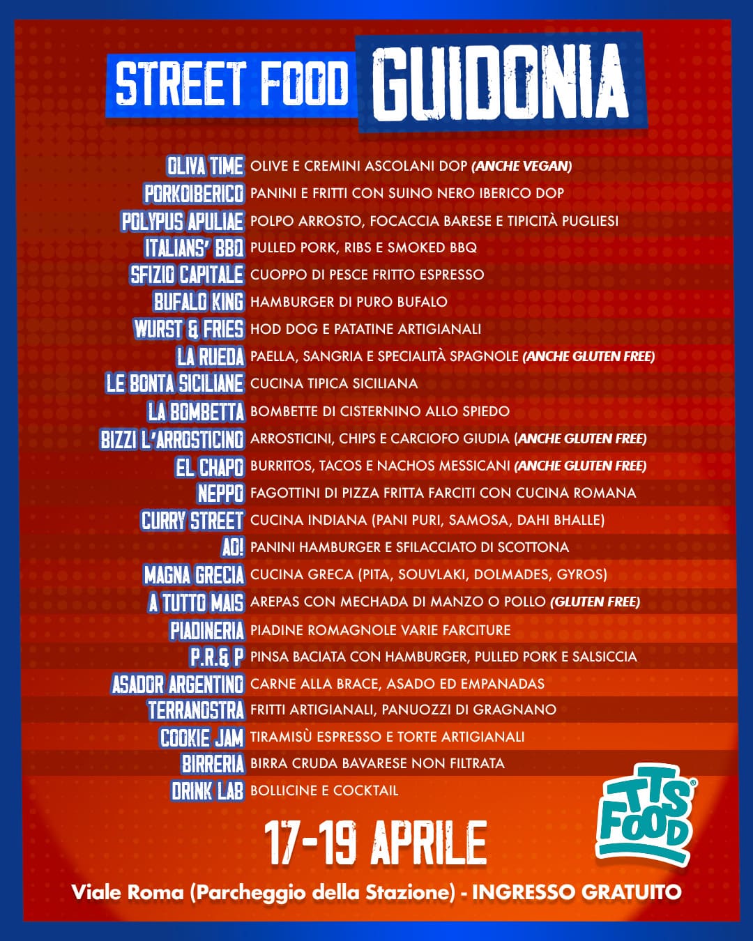 Menu Guidonia Street Food 17-19 Aprile