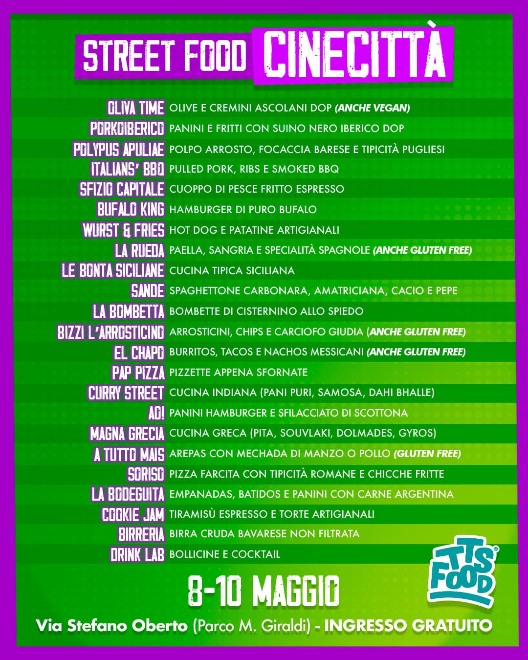Menu Street Food Cinecittà 2026 – TTS Food Roma