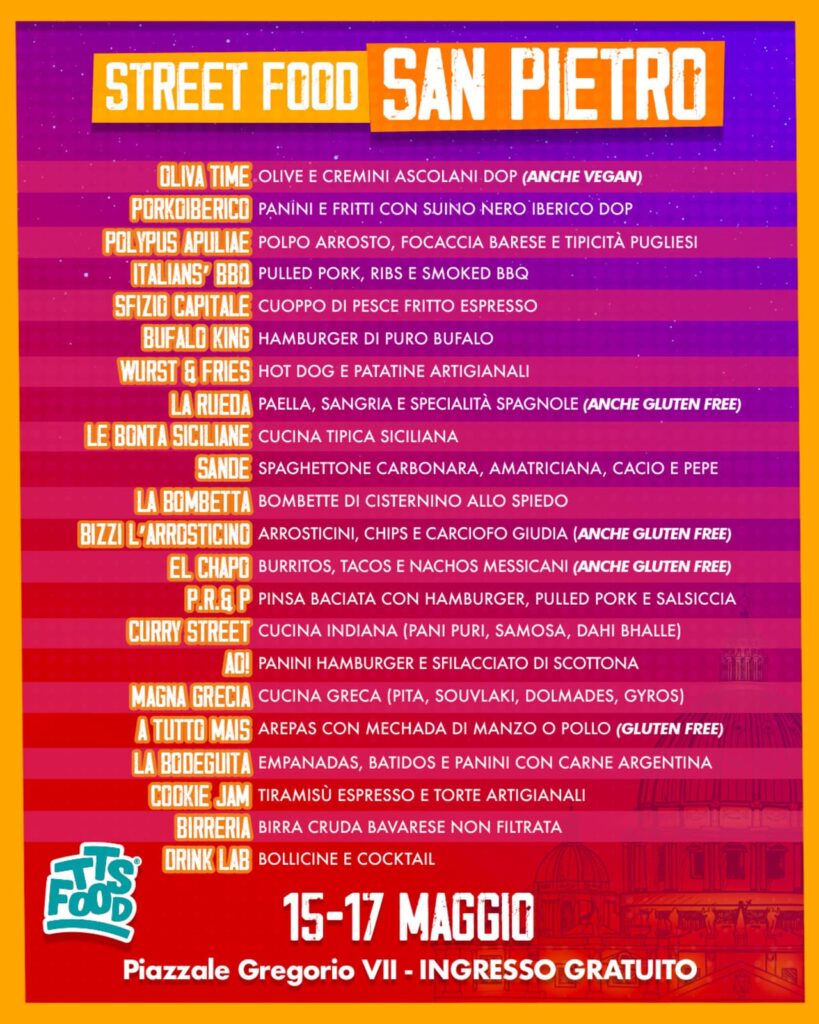 Menu San Pietro Street Food 15-17 Maggio