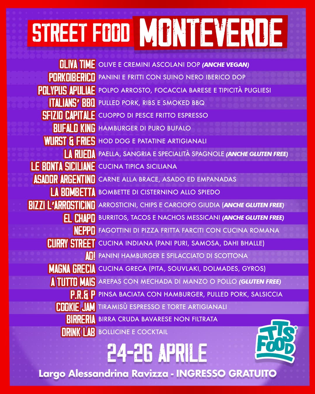 Menu Monteverde Street Food 24-26 Aprile