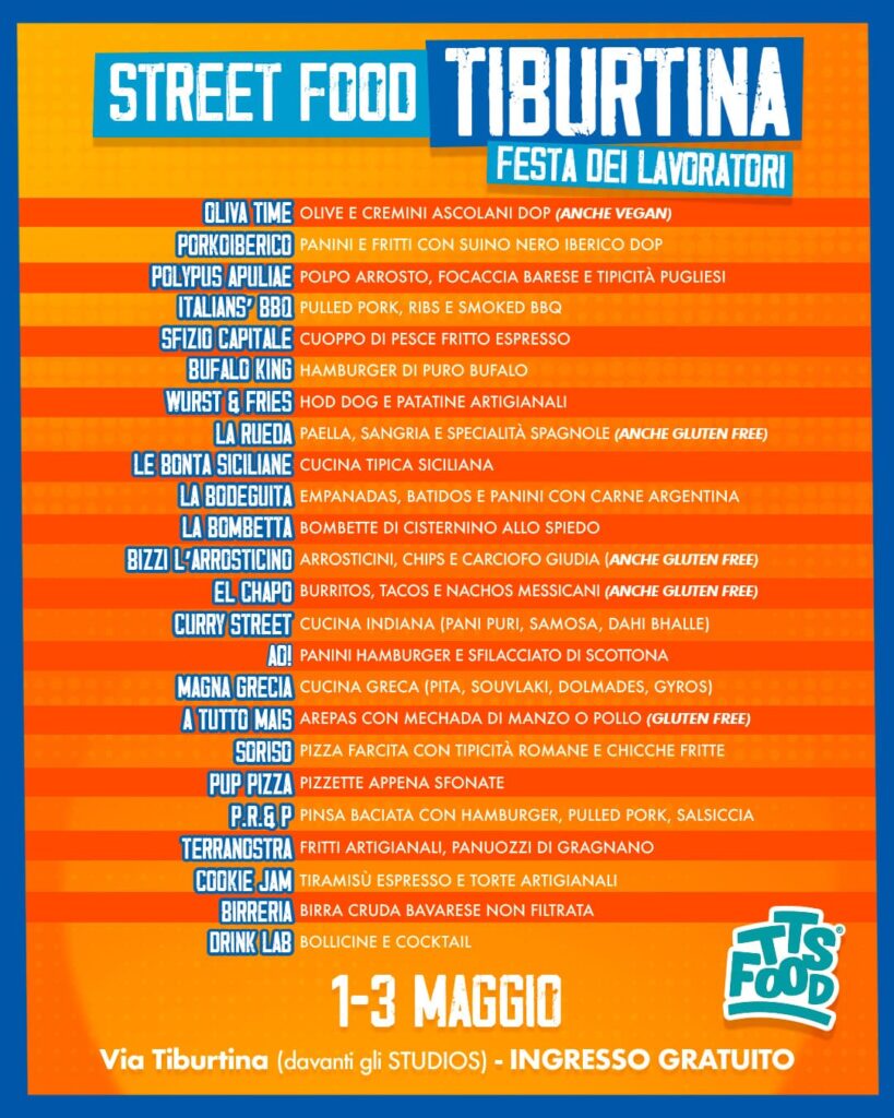 Locandina Menu Tiburtina Street Food 01-03 Maggio
