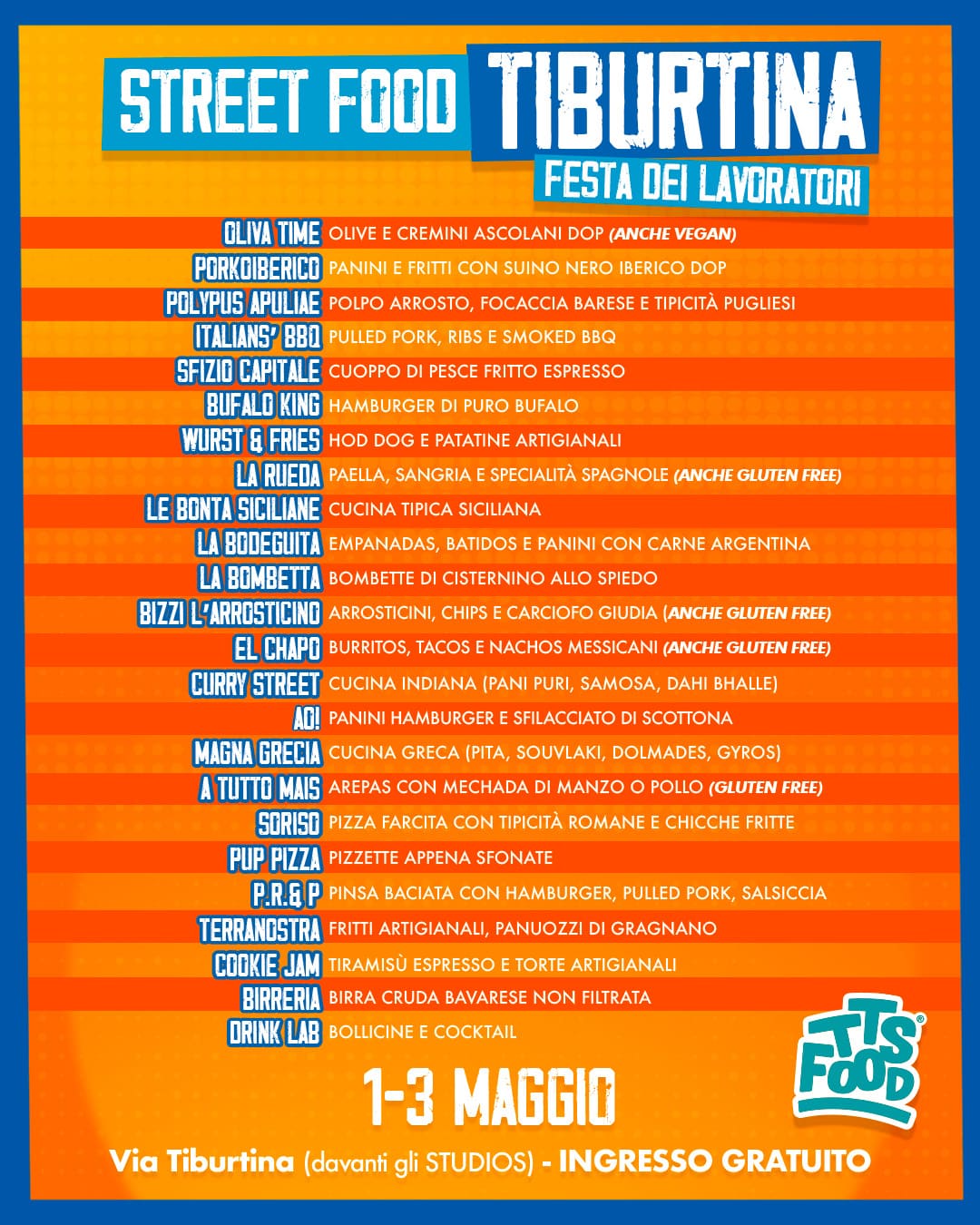 Locandina Menu Tiburtina Street Food 01-03 Maggio