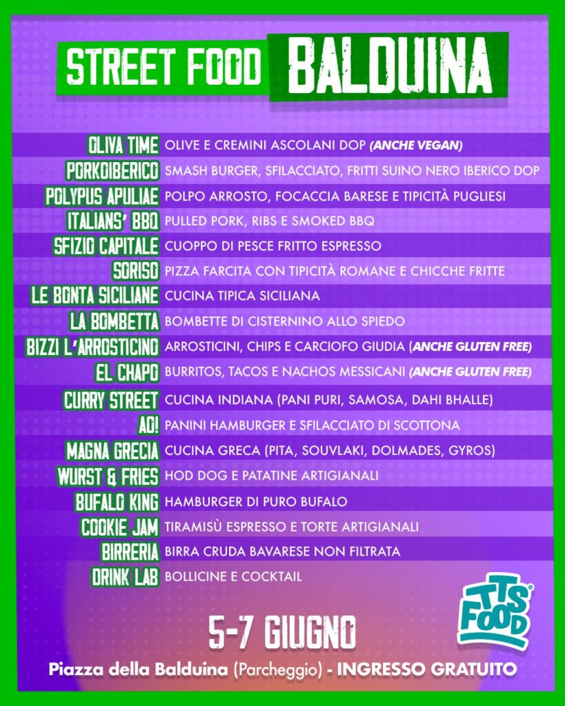 menu Balduina Street Food 05-07 Giugno