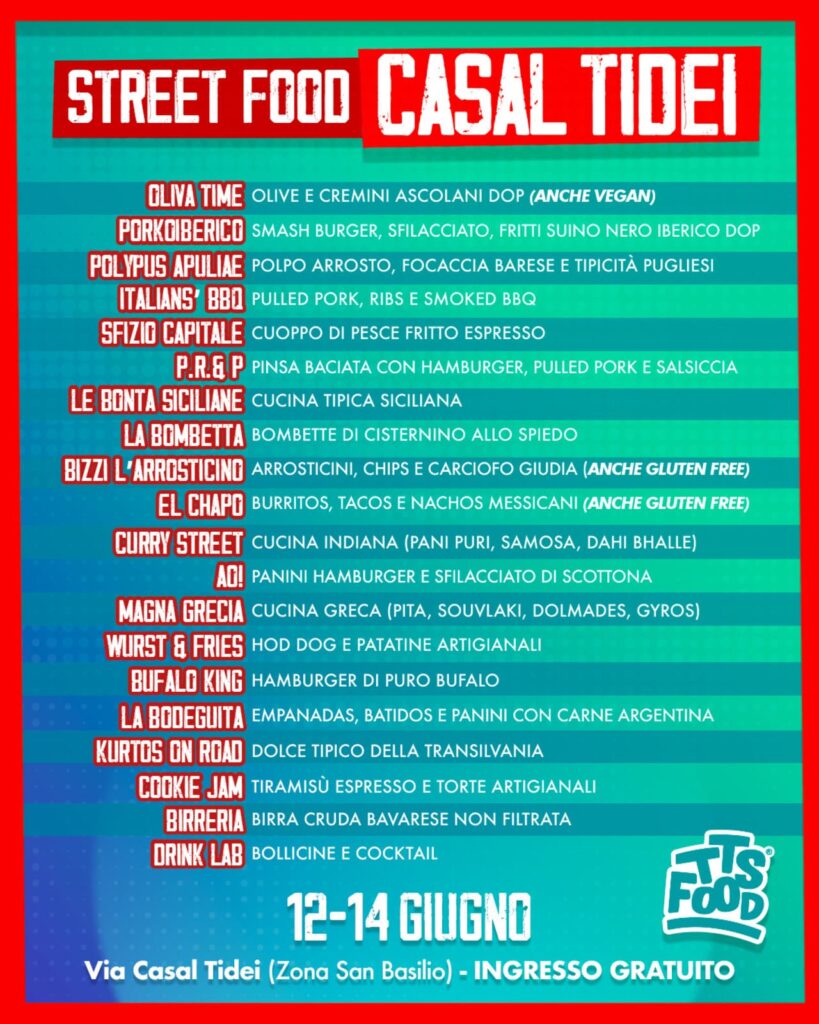 Locandina Menu Casal Tidei Street Food 12-14 Giugno